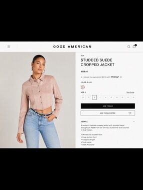 Good American Blush Studded Suede Cropped Jacket